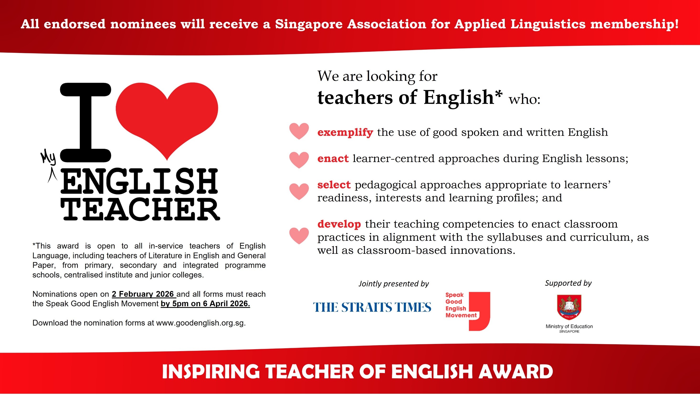 Inspiring Teacher of English 2026